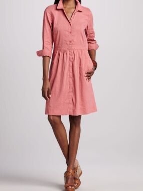 Eileen fisher linen classic collar shirt dress coral size xxs nwt